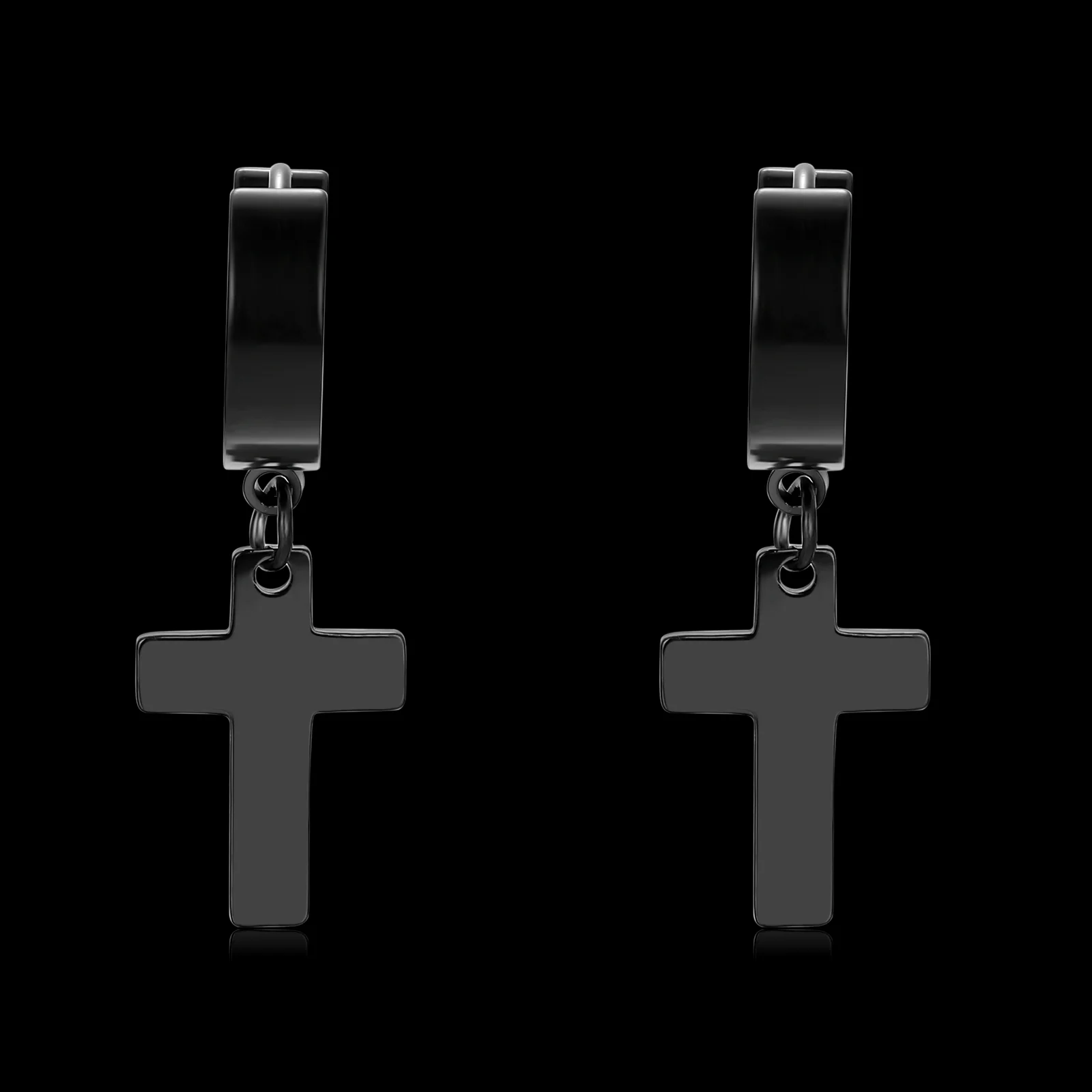 CROSS HANGER EARRINGS. - BLACK - Image 3